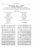 Partitura y letra del himno Hacia el Sol (1924).