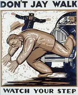 Cartel de la WPA advirtiendo contra cruzar la calle a contraluz (1937).