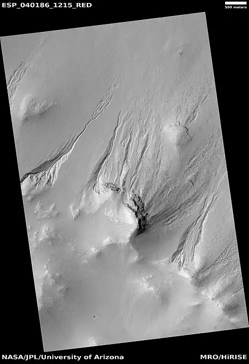 Grupo de barrancos en el cráter Ross, visto por HiRISE bajo el programa HiWish