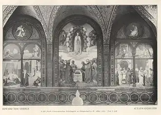 Foto histórica de las pinturas del altar mayor de Eduard von Steinle en la capilla del palacio, 1909