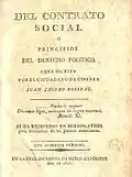 Portada de Del contrato social, de Rousseau, traducción al español publicada en Buenos Aires en 1810 para instrucción de los jóvenes americanos.