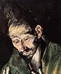 Detalle de Adoración de los pastores, donde pueden apreciarse las pinceladas de El Greco, 1612-1614 (pincelada rápida y "desunida", que enlaza la técnica de Tiziano con la de Velázquez).[24]​[25]​