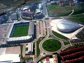 Vista aérea de los Campos de Sport del Sardinero y el Palacio de Deportes.