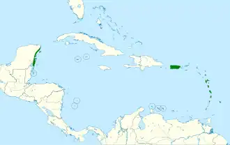 Distribución geográfica del fiofío caribeño.