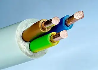 Cable con 3 conductores de 2,5 mm² (sección transversal) para electrificación doméstica. Cumple con los colores estándar según la CEI.