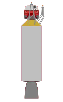 Ilustración del Tesla Roadster sujeto a la etapa superior del cohete Falcon, con un conductor vestido con un traje espacial blanco y negro y con la Tierra visible en el fondo.