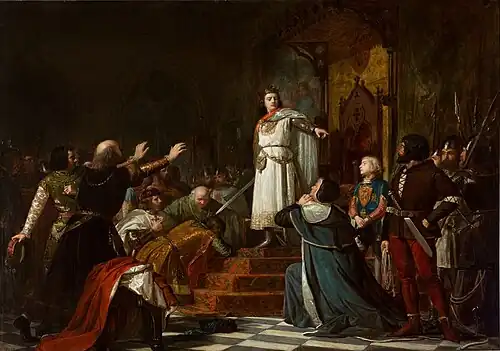 Enrique III de Castilla corrige a los señores castellanos, 1866. Universidad de Barcelona; depósito del Museo del Prado.