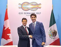 El presidente Enrique Peña Nieto y el primer ministro Justin Trudeau en la cumbre del G-20 en Hamburgo; 2017.