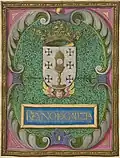Armas del reino de Galicia, de la obra Descripción de la costa del reyno de Galizia, cartografía de Pedro de Teixeira Albernas, hacia 1625.