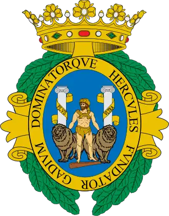 Escudo de la ciudad de Cádiz, origen del escudo de Andalucía.