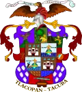 Escudo de la villa de Tacuba, otorgado en 1564, junto con el nombramiento como ciudad para Tacuba, y usado como escudo municipal hasta el 31 de diciembre de 1928, cuando el municipio se suprimió.[16]​[17]​
