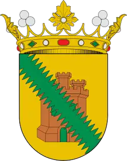Escudo de la Cuadrilla de Salvatierra (provincia vasca de Álava), con un castillo blasonado como «pardo»