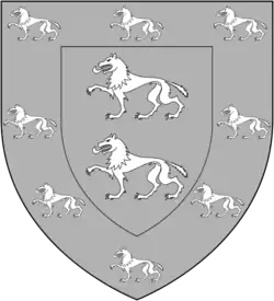 Escudo del apellido Virués con lobos de sable en fondo de plata.