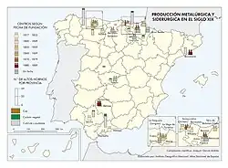 Mapa de la producción metalúrgica y siderúrgica (1800-1899).
