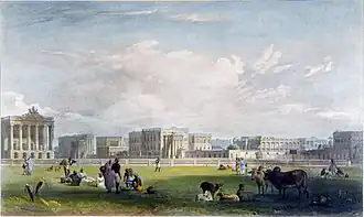 Vista de las mansiones que bordeaban el lado norte del Maidan, incluida Raj Bhavan