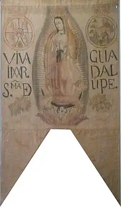 Blasón de Hidalgo o Bandera de fuerzas armadas Insurgentes, que normalmente se confunde con el Estandarte de Hidalgo.