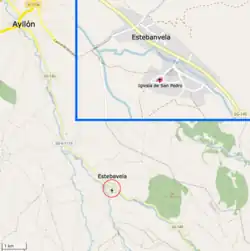 Ubicación de Estebanvela y su iglesia respecto a Ayllón
