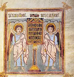 Evangelario de Tréveris, realizado en el scriptorium de la abadía de Etternach (actual Luxemburgo) y fuertemente influenciado por el estilo insular británico, primera mitad del siglo&nbsp;VIII.