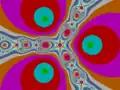 Fractal de Newton para tres raíces de grado 3 p(z) = z3 - 1, coloreado por el número de iteraciones requeridas