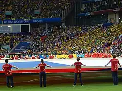 Momentos de los himnos de Brasil y Serbia.