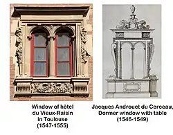 Influencia de un grabado de Jacques Androuet du Cerceau en la ventana mostrada arriba.