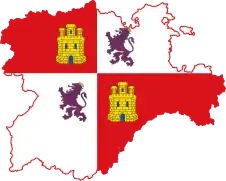 Bandera sobre mapa de Castilla y León