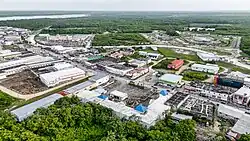 Vista aérea de la zona de libre comercio de Santa Elena, Corozal.