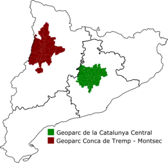 Situación del Geoparque en Cataluña (en rojo)