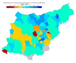 Crecimiento de la población por municipio entre 2008 y 2018