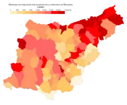 Densidad de población por municipio (2018)