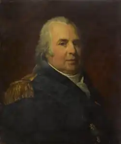 Retrato del rey de tres cuartos con chaqueta azul, banda azul y medallas