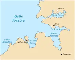 Situación de la ría del Burgo dentro del golfo Ártabro.