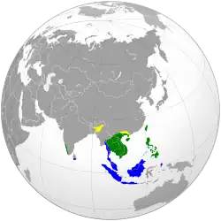 Distribución geográfica del martinete malayo.