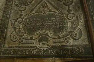 Epitafio de la tumba de Heethuysen (fundador de Hofje en Haarlem que murió el 6 de julio de 1650)