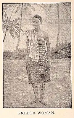 Fotografía antigua de una mujer del pueblo grebo publicada en el libro The bright side of African life