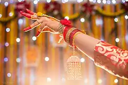 A Bengali Muslim Bride's hand on her Gaye Holud, Bangladesh