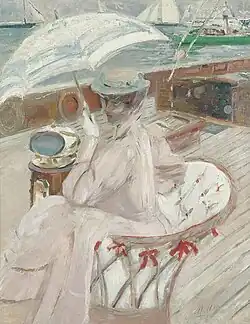 Madame Helleu en su yate L'étoile , óleo sobre tela, ca. 1898–1900