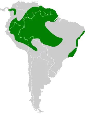 Distribución geográfica de la tangara gorjigualda.
