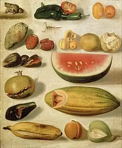 Bodegón con frutas, alacrán y rana, 1874, Hermenegildo Bustos