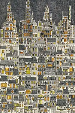 Ciudad por la noche. Ilustración de Aitziber Alonso