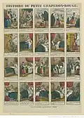 Imágenes de Épinal con el cuento de Caperucita en veinte viñetas, en una edición francesa de Pellerin en 1843.