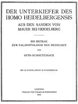 Portada de la descripción de Homo heidelbergensis por Otto Schoetensack en 1908.