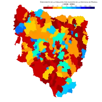 Crecimiento de la población por municipio entre 2008 y 2018