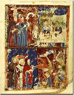 Infancia de Moisés. Hagadá Kauffmann, s. XIV
