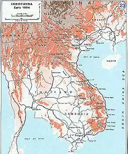 Mapa de la península de Indochina, zona de distribución de Naja siamensis