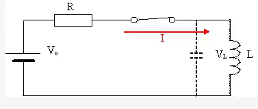 La alimentación carga el inductor a través la resistencia.