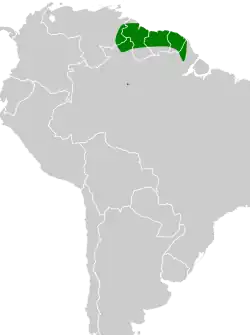 Distribución geográfica del cotinguita oscuro.