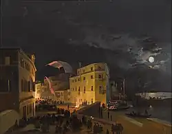 Venecia, fiesta nocturna en la vía Eugenia (1840), de Ippolito Caffi, colección privada