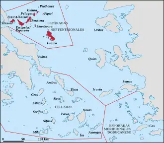 Localización de las Espóradas en el mar Egeo