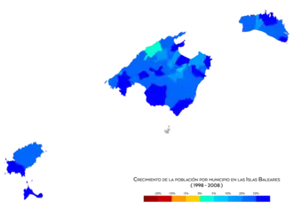 Crecimiento de población por municipio entre 1998 y 2008